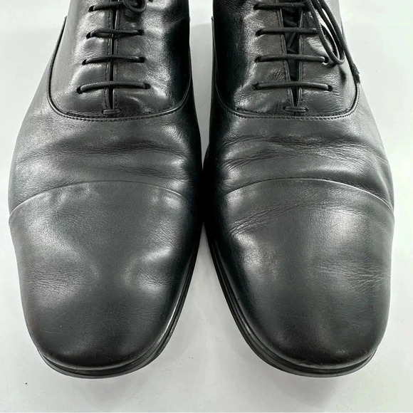Salvatore Ferragamo mens dress shoes 10 rain lux black Italian leather cap toe - Picture 3 of 15